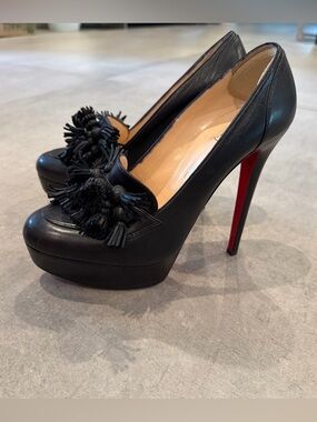 CHRISTIAN LOUBOUTIN Black LEATHER AGENCE TASSEL 140 PLATFORM  Sz 39.5 9.5